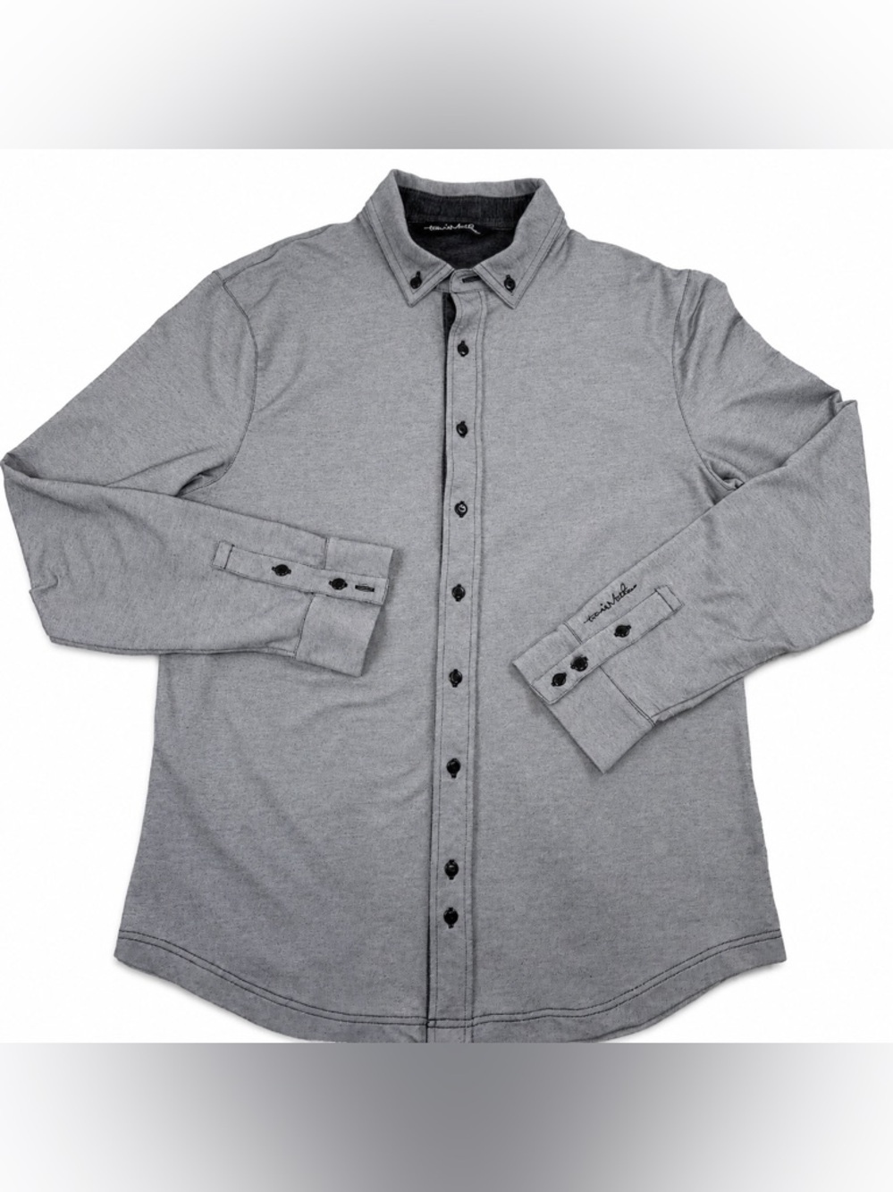 Travis Matthew Long Sleeve Knit Mens Shirt Sz Large Button-down Collared Gray